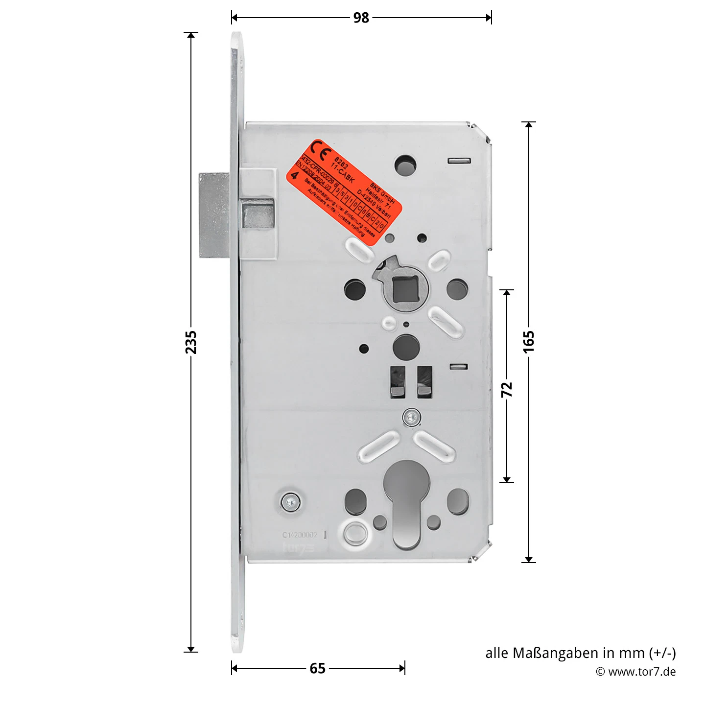 Hörmann Einsteck Rohrprofilschloss 1306 für Nebentüren, PZ, rechts Hörmann Einsteck Rohrprofilschloss 1306 Für Nebentüren, PZ, Rechts -Türzubehör Geschäft 3040516 hoermann einsteck rohrprofilschloss 1306 fuer nebentueren pz rechts seitenansicht masse