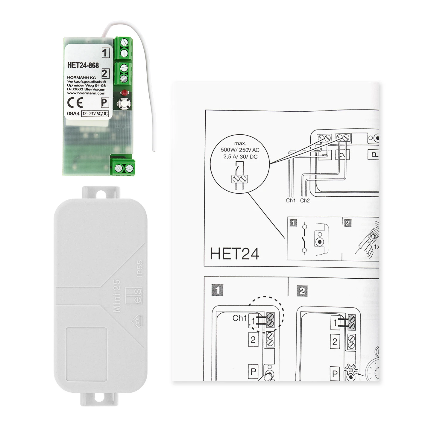 Hörmann 2-Kanal-Relais-Empfänger HET 24, 868 MHz Hörmann 2-Kanal-Relais-Empfänger HET 24, 868 MHz -Türzubehör Geschäft 437517 hoermann 2 kanal relais empfaenger het24 868 mhz komplett