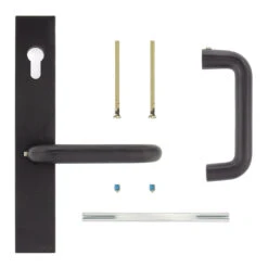 Hörmann Aluminium-Drückergarnitur, Schloss Aufliegend, PZ 60/48 Mm -Türzubehör Geschäft 770442 hoermann aluminium drueckergarnitur schloss aufliegend pz 6048 mm lieferumfang