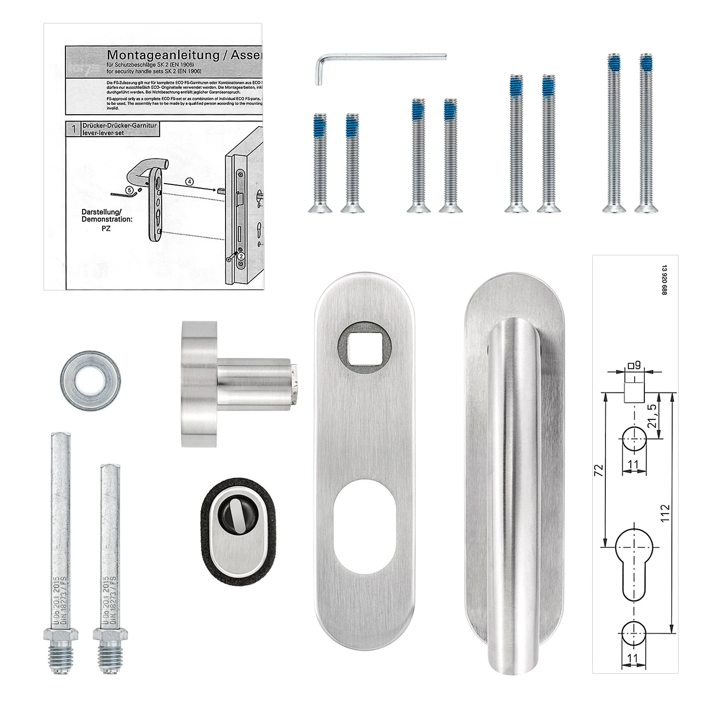 Steinau FS ES1-K Sicherheitsbeschlag, Typ D 510, Edelstahl matt Steinau FS ES1-K Sicherheitsbeschlag, Typ D 510, Edelstahl Matt -Türzubehör Geschäft ste810113 steinau fs es1 k sicherheitsbeschlag typ d 510 edelstahl matt lieferumfang